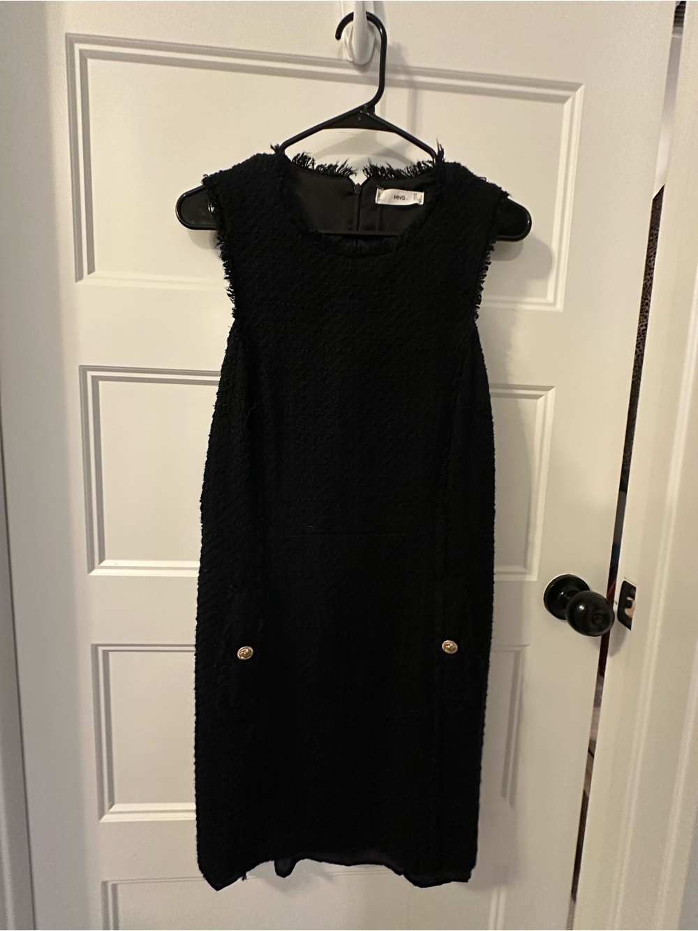 Mango Black Sleeveless Tweed Midi Dress
